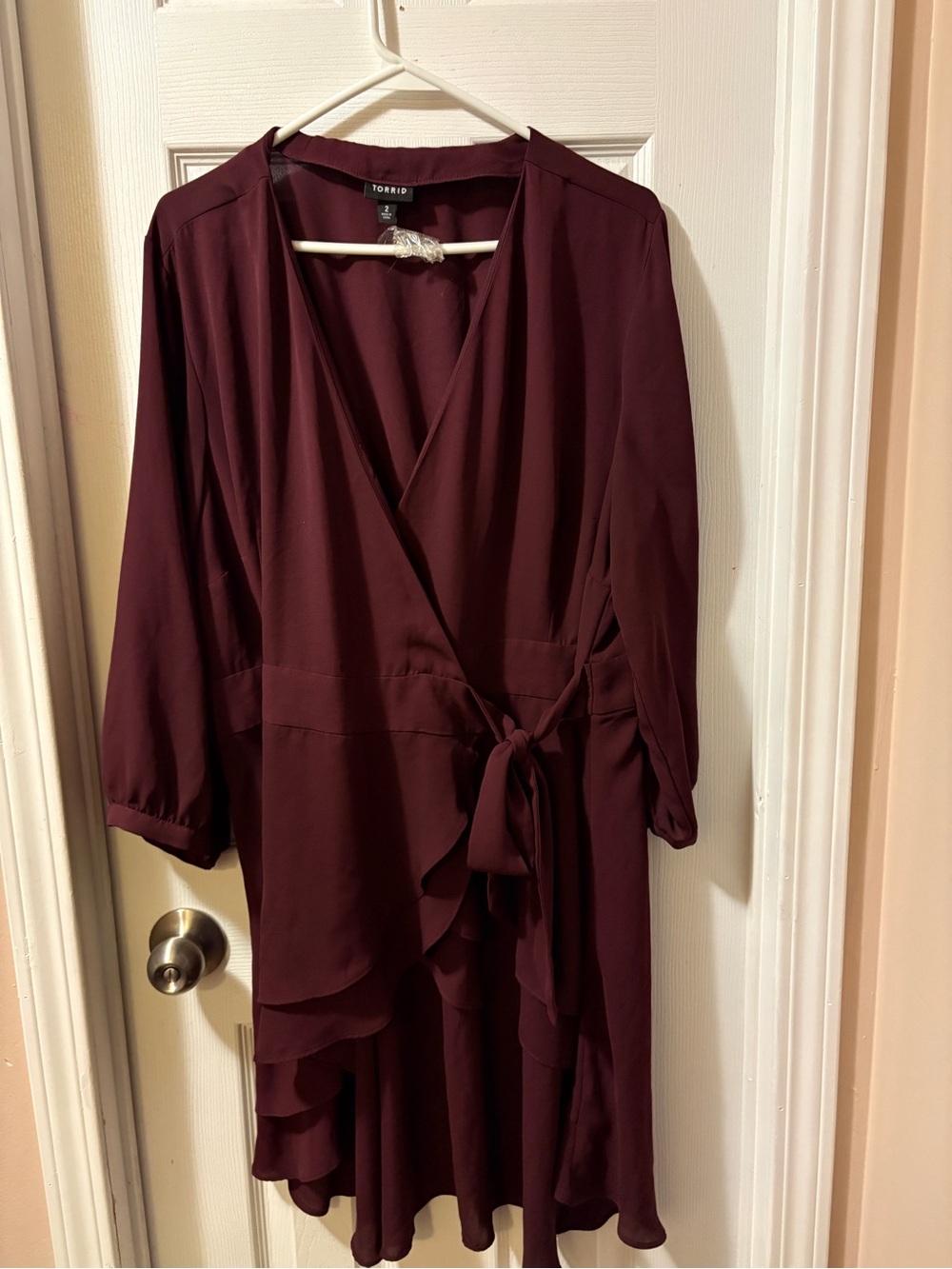 Torrid Burgundy High-Low Wrap Top with Tie Waist